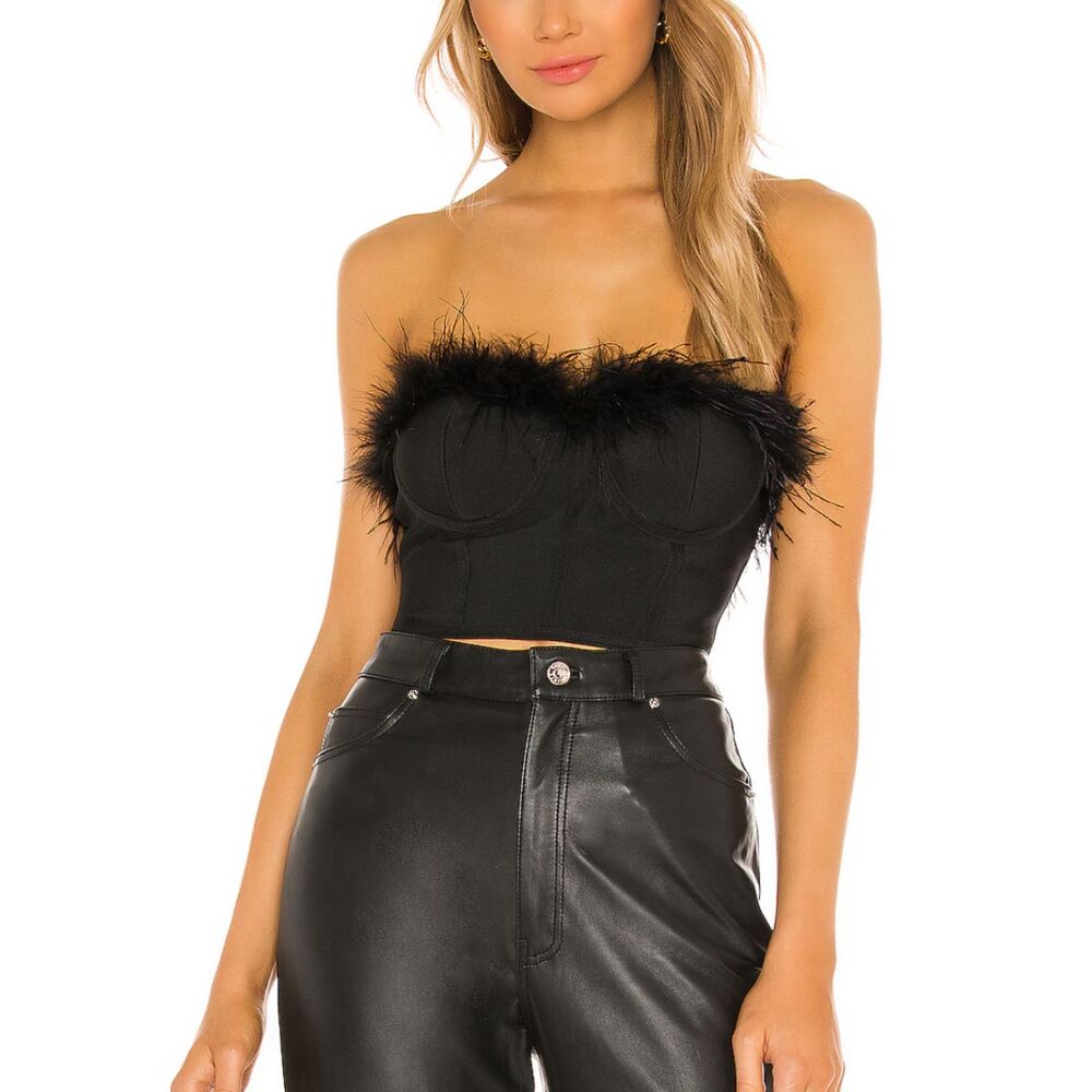 SUPERDOWN Ramona Feathered‎ Bustier Top Black XS